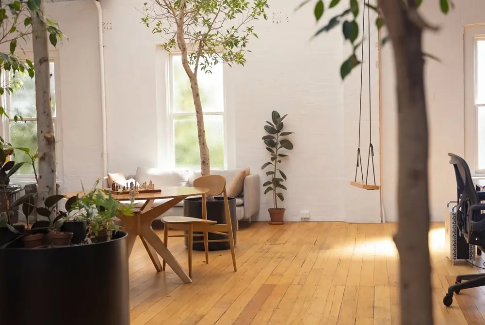 Hardwood floor in the shared space